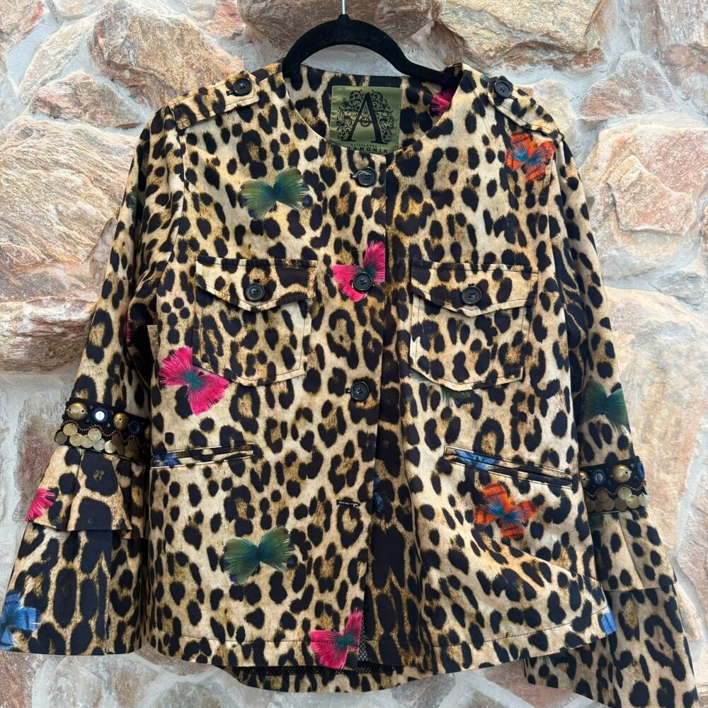 Alessandra Chamonix Leopard Print Butterfly Applique Jacket Size Large